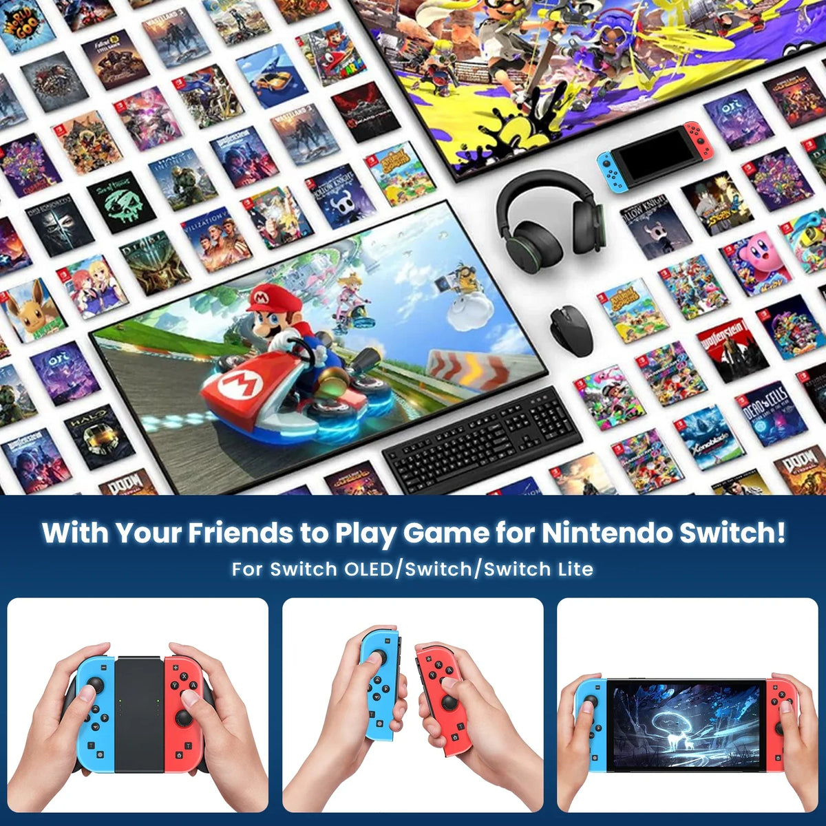 Bonadget Joypad for Nintendo Switch Controller, Wireless Joy-con Controller for Switch/Oled Joy-con Remote Controller with Wake-up Function Support Motion Control/Dual Vibration