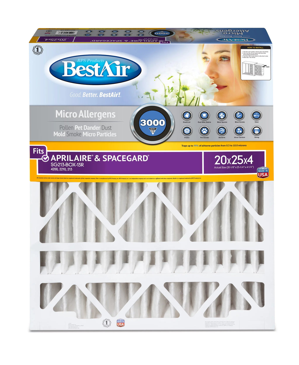 BestAir AXP-213-13R-2 Replacement Furnace Filter Series 3000 MERV 13
