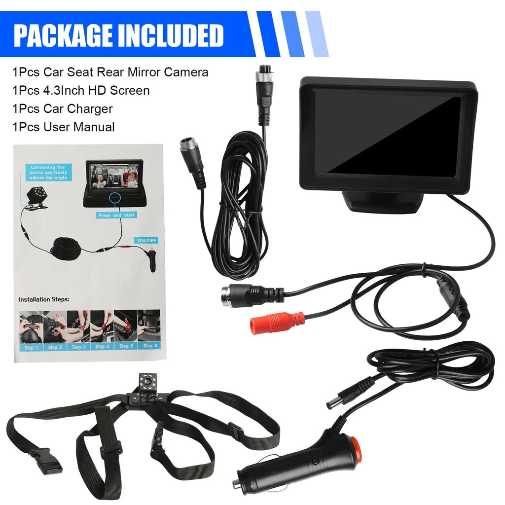 Car Back Seat Camera, EEEkit 12V Baby Car Mirror with 4.3-inch HD Screen, Night Vision, 120° Wide Crystal Clear View, Rear Facing Safety Car Seat Mirror Camera Observe the Baby's Every Move, Black