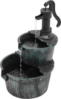 2-Tier Outdoor aqua Fountain Freestanding Rustic Cascading Waterfall Fountain With Electric Pump For Garden Patio Backyard Porch Decor, Teal Blue