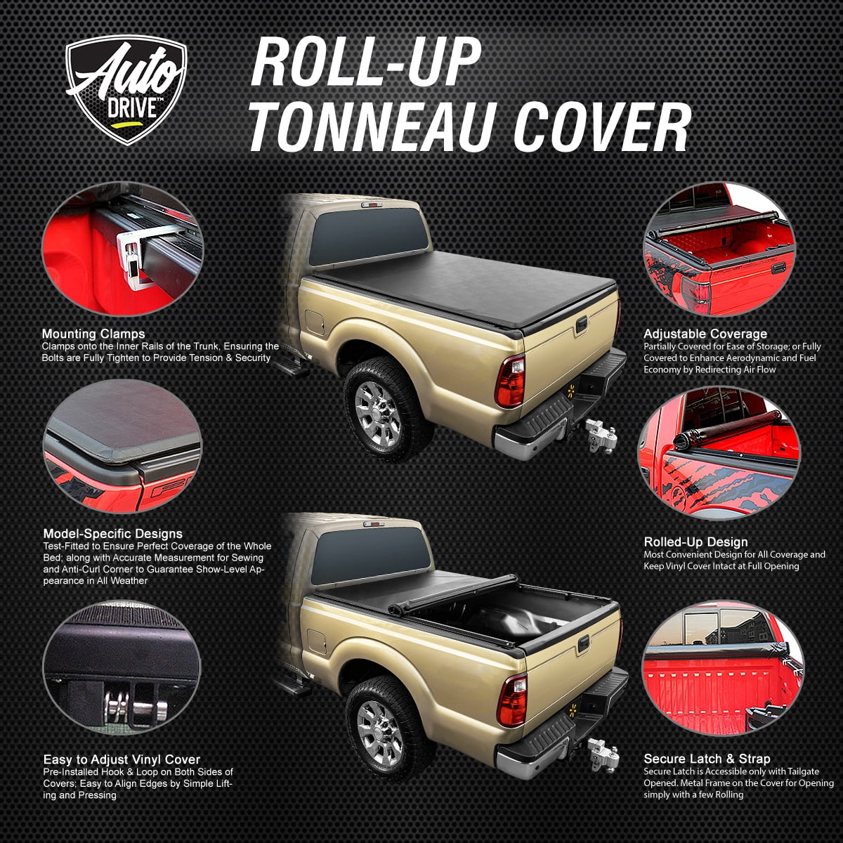 Auto Drive Soft Roll up Truck Bed Tonneau shield Fits 2009-2023 Ram 1500 5.7FT Bed (67.4") w/o RamBox