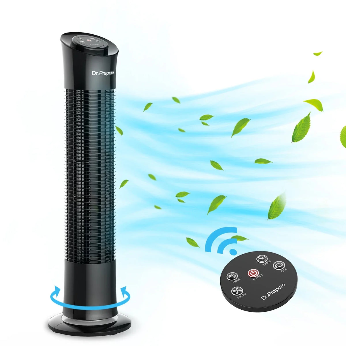 Prepare 30’’ Oscillation Tower Fan，Portable Stand Floor Fans w/Remote/3 Speeds/7.5h Timer for Home/Office. Dr