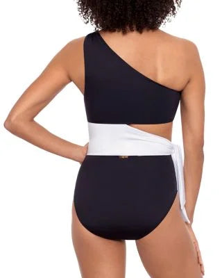 LAUREN Ralph Lauren Bel Air Solids Cutout One Shoulder One-Piece Black 12