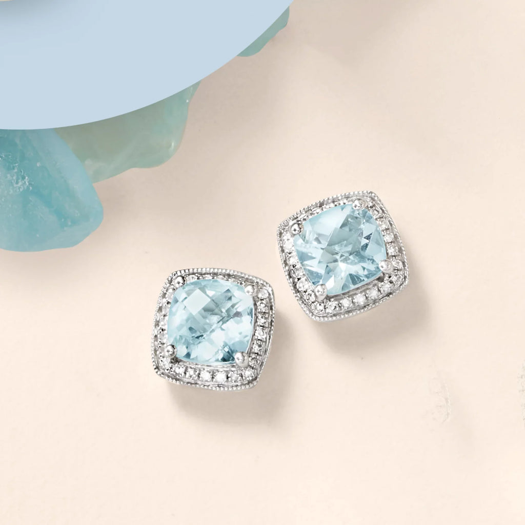 Diamond Earrings in 14kt White Gold, Women's, Adult. t.w. Aquamarine and .20 ct. t.w. Ross-Simons 2.60 ct