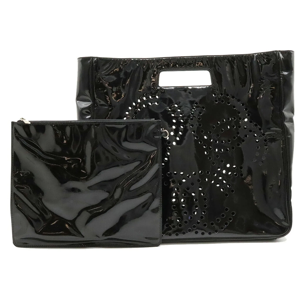 Pre-Owned CHANEL Chanel here mark triple coco punching handbag enamel black (Good)