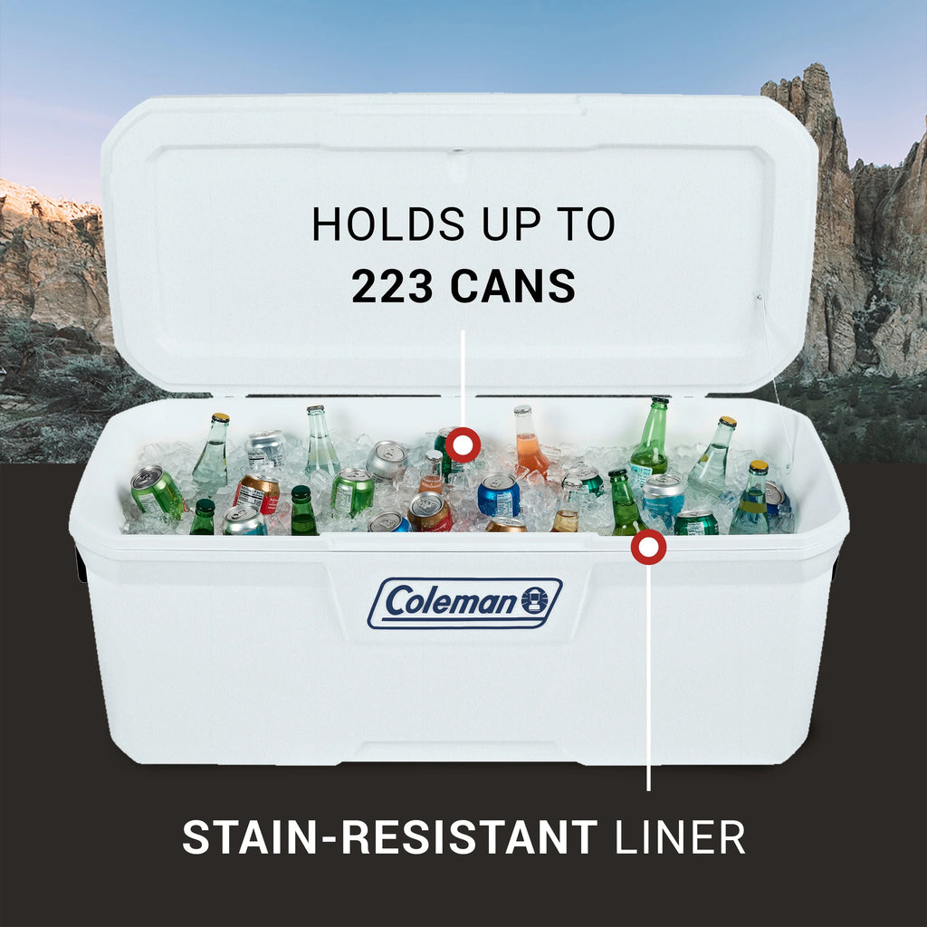 Hard Sided Ice Chest Cooler, White. Coleman 150 qt