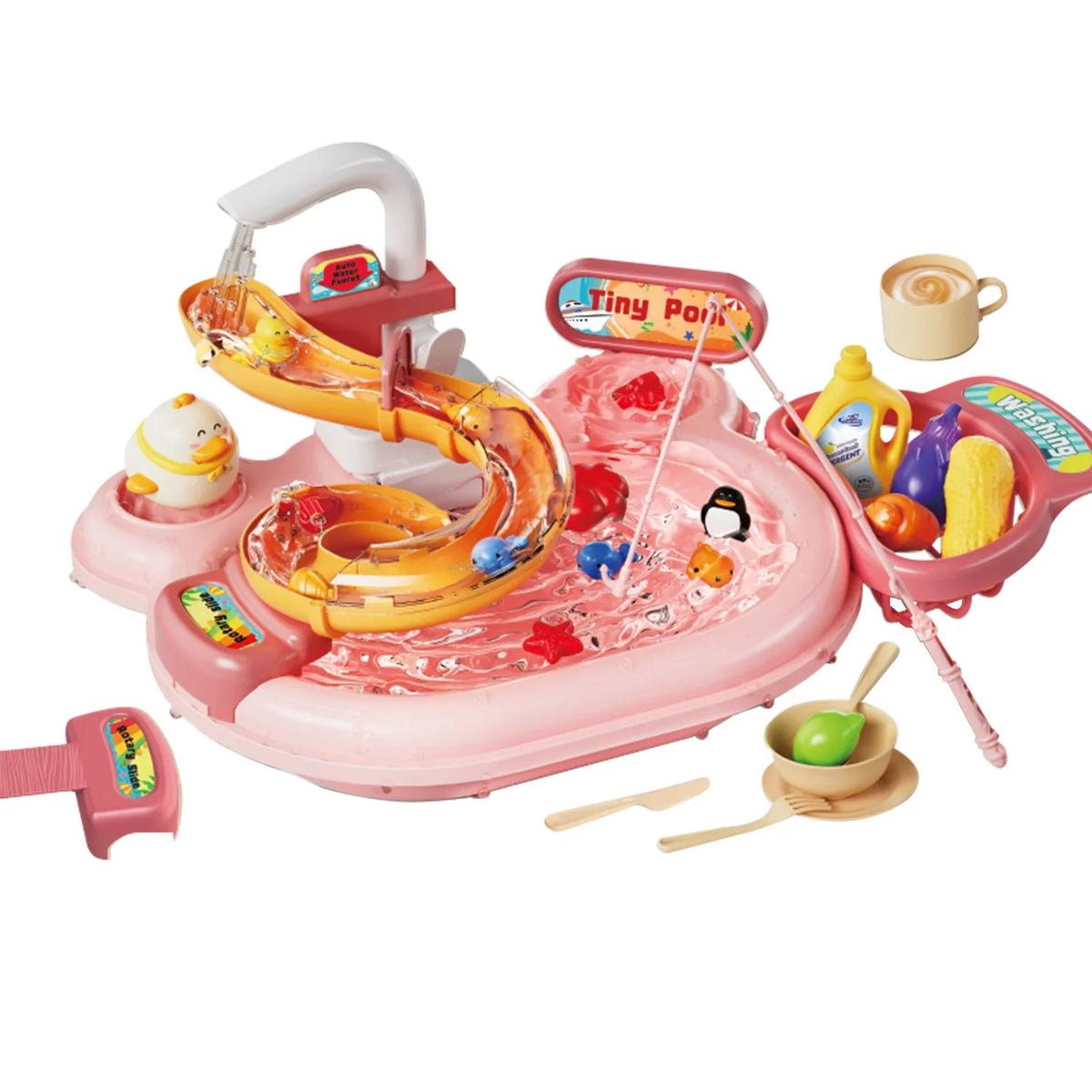 Nebublu Furnishing articles,Kitchen aqua A aqua Kitchen Dishwasher Pretend Role Play Slide 22pcs Kitchen 180rotatable With A 2-in-1 Kitchen aqua Slide Toddler Toy Sink With aqua Pretend Owsoo