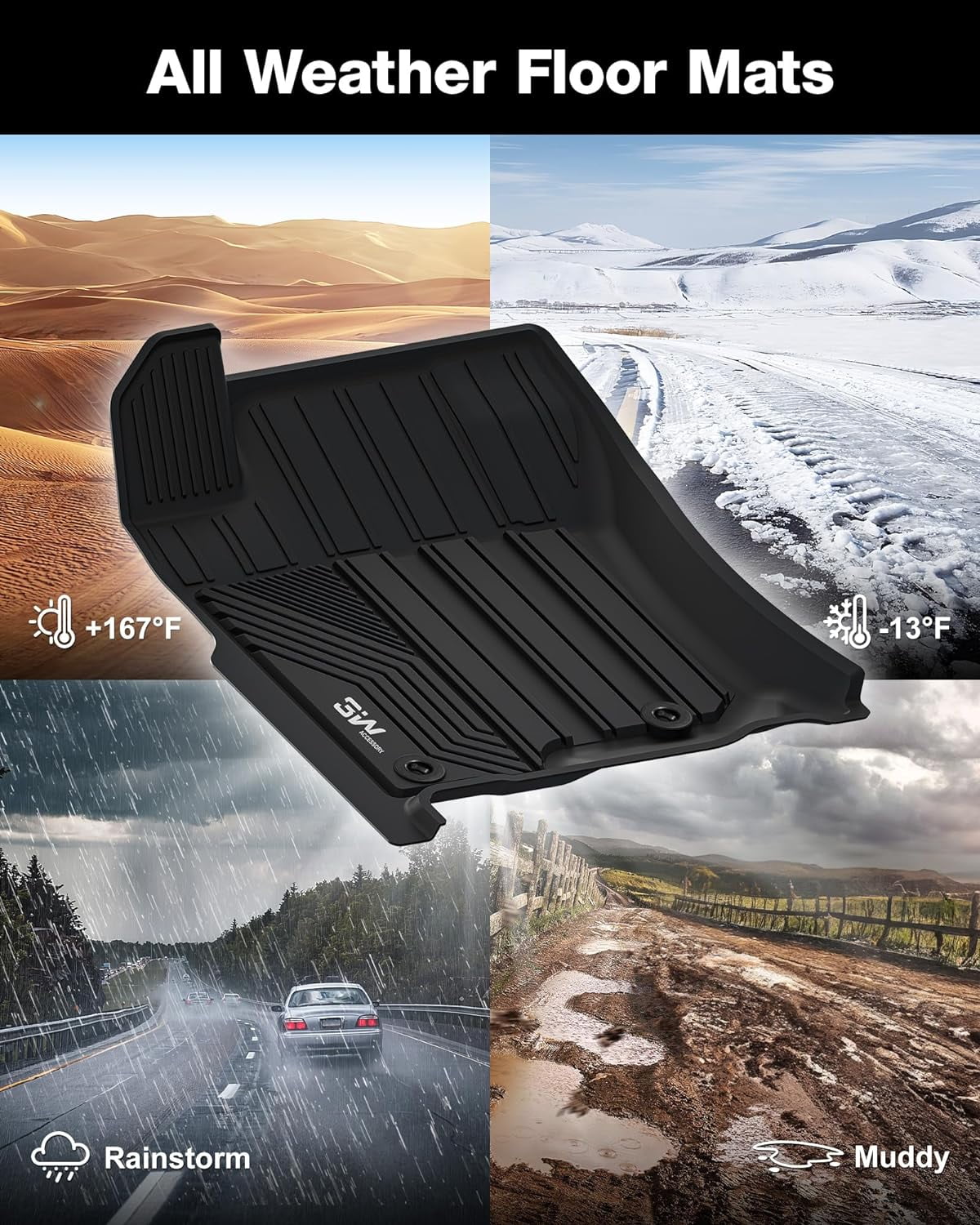 3W Floor Mats & Cargo Liner For Fit  4Runner 2013-2024/Lexus GX460 2014-2022 Custom Fit Floor Liners and Trunk Mat for 5 Seat 4Runner & GX460) 1st & 2nd Row Full Set Black Car Mats