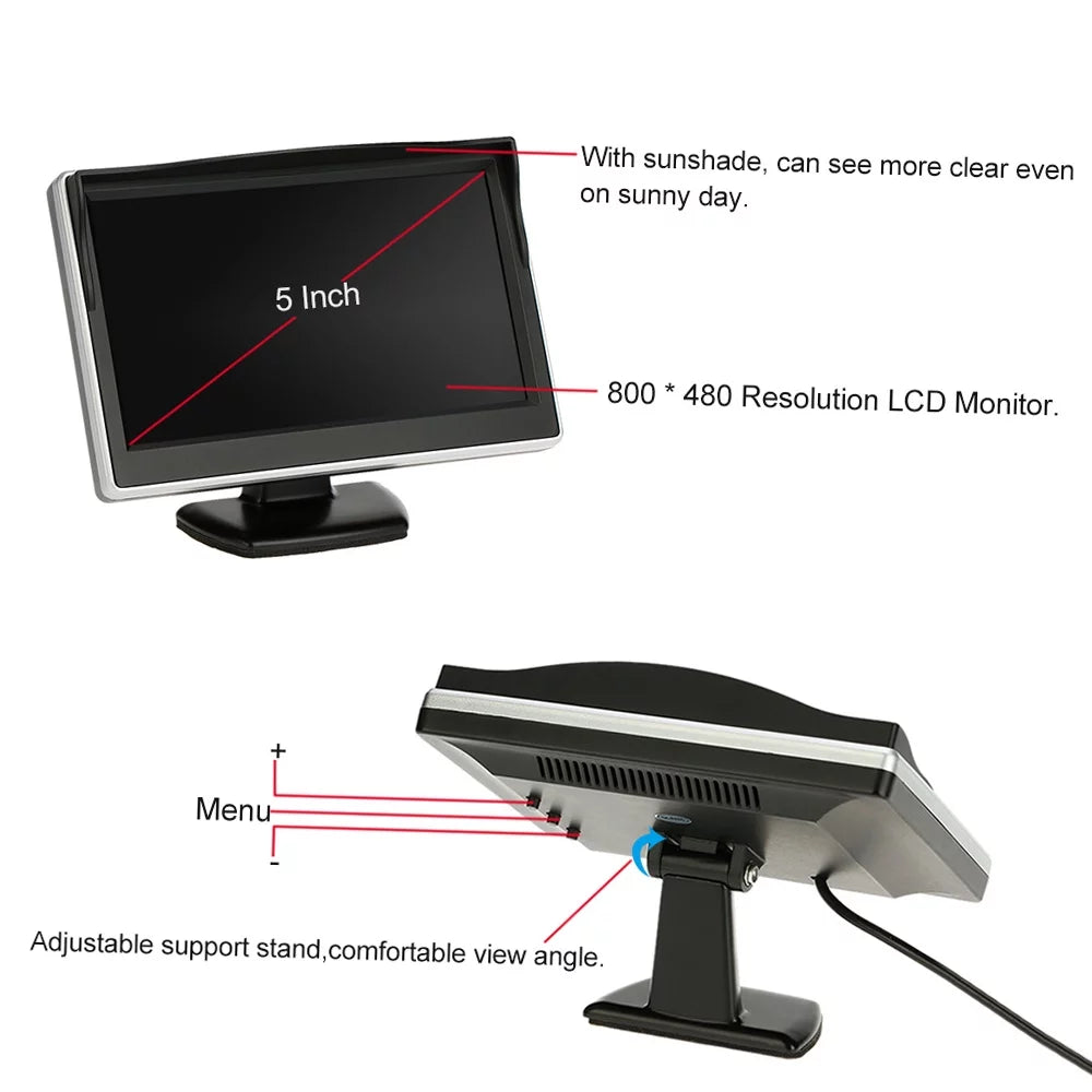 Tomshoo 5 Inch TFT LCD Display Monitor Car Rear View Backup Reverse System + Parking Camera, Clear Image, Easy Installation, Ideal for Cars and Trucks