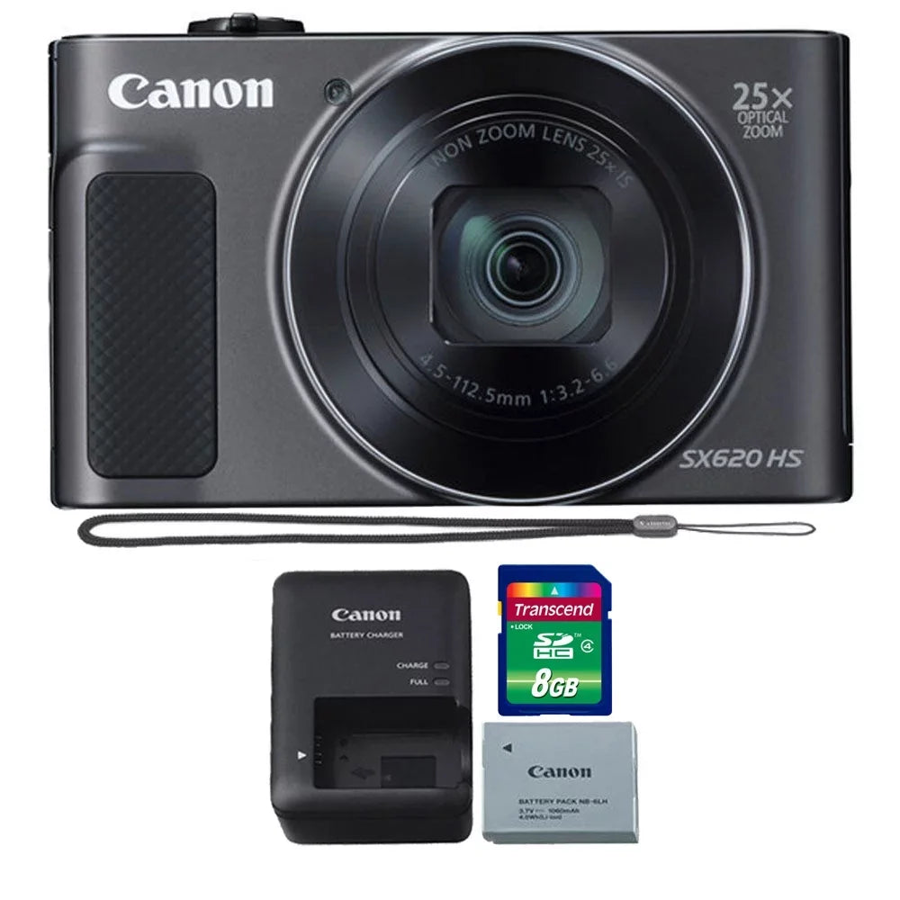 PowerShot SX620 HS 20.2MP 25x Zoom WiFi / NFC Full HD 1080p Digital Camera (Black) with 16GB Memory Card
