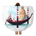 KDAGR 60 inch Round Beach Towel Blanket Venice Gondolier Transports Woman in Gondola Flat Italy vessel Travel Circle Circular Towels Mat Tapestry Beach Throw