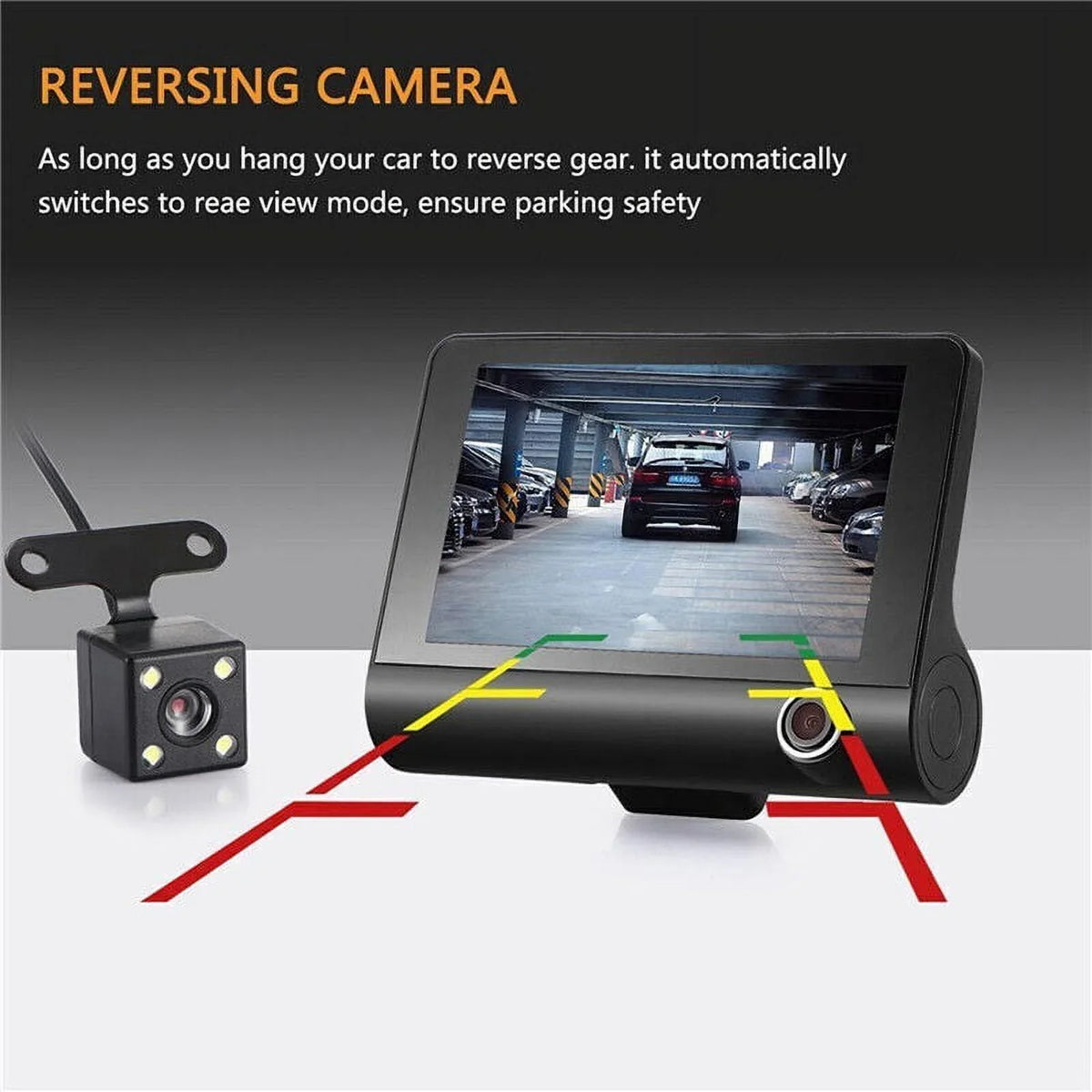 Xhy Car Dual Lens Dash Cam 1080P 4" HD DVR Front/Rear/Built-In Video Camera Driving Recorder G-Sensor, Motion Detection and Parking Monitoring