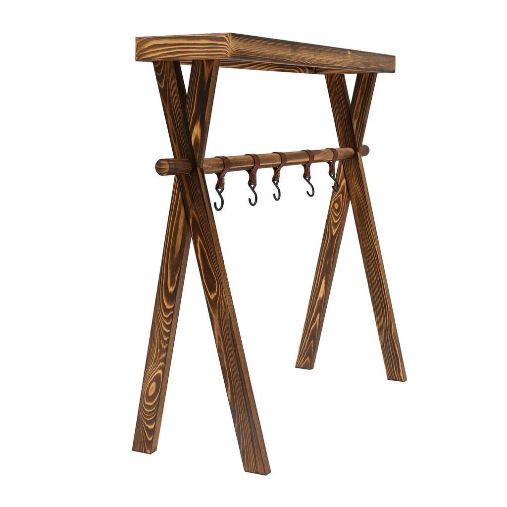 Miumaeov Wooden Portable Picnic Rack Outdoor Grill Rack Storage Table Shelf for Picnic, Camping, BBQ