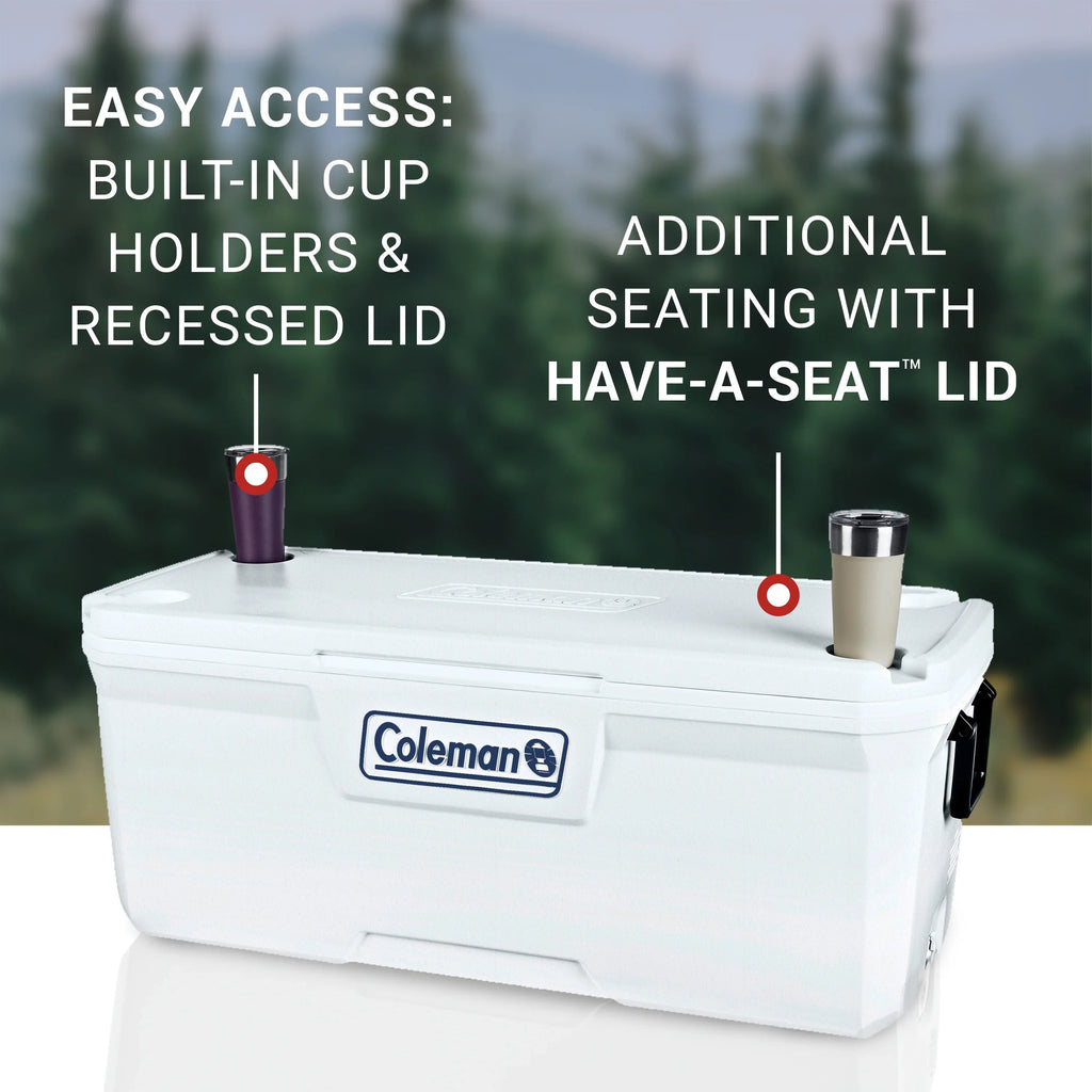 Hard Sided Ice Chest Cooler, White. Coleman 150 qt