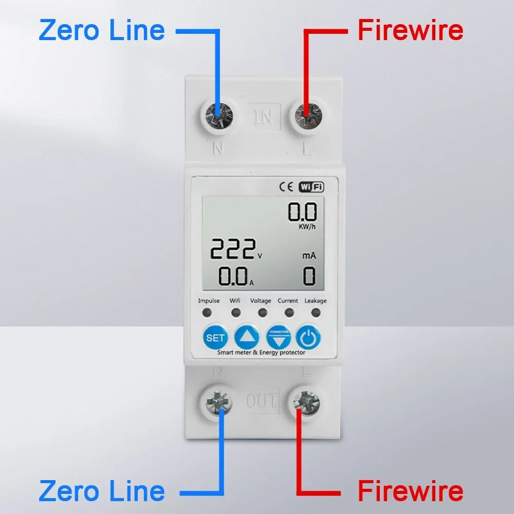 Tuya WiFi Intelligent Leakage Protecting Switch Current Voltage Monitoring Circuit Breaker Timer Function Power Meter suitable with Amazon Alexa and Google home for Voice Control