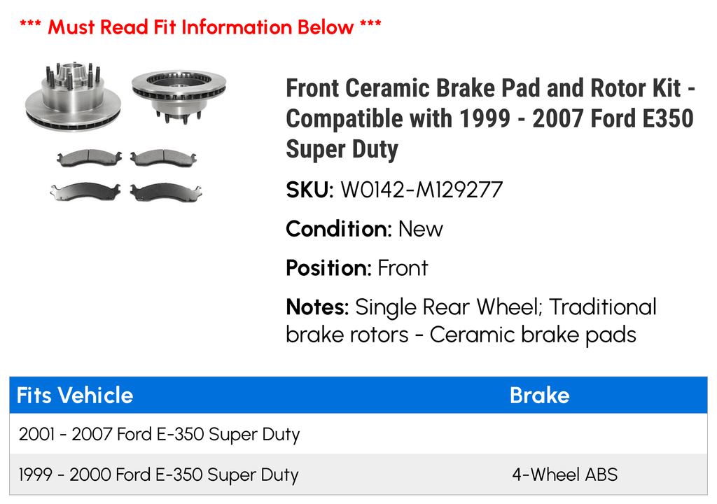 Front Ceramic Brake Pad and Rotor Kit - suitable with 1999 - 2007  E350 Super Duty 2000 2001 2002 2003 2004 2005 2006