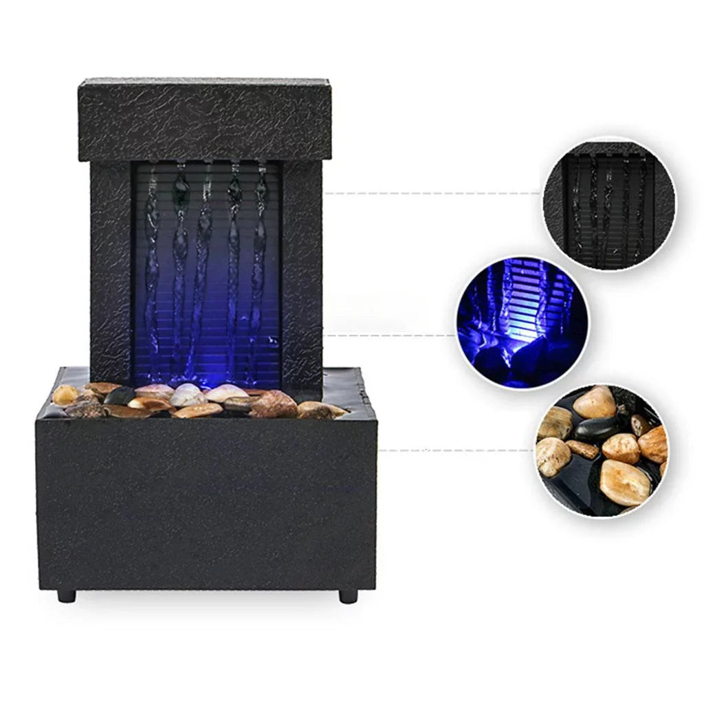 Desktop Waterfall Fountain aqua Sound USB/AA Battery LED Light aqua for Indoor Relaxation, Living Room, Office Decoration