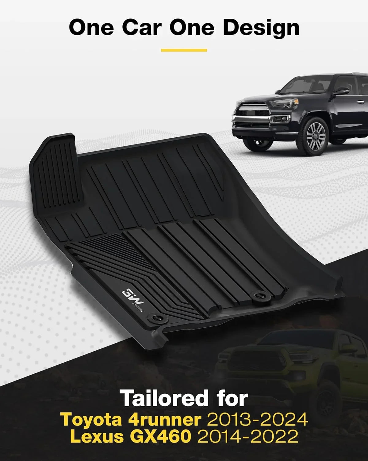 3W Floor Mats & Cargo Liner For Fit  4Runner 2013-2024/Lexus GX460 2014-2022 Custom Fit Floor Liners and Trunk Mat for 5 Seat 4Runner & GX460) 1st & 2nd Row Full Set Black Car Mats