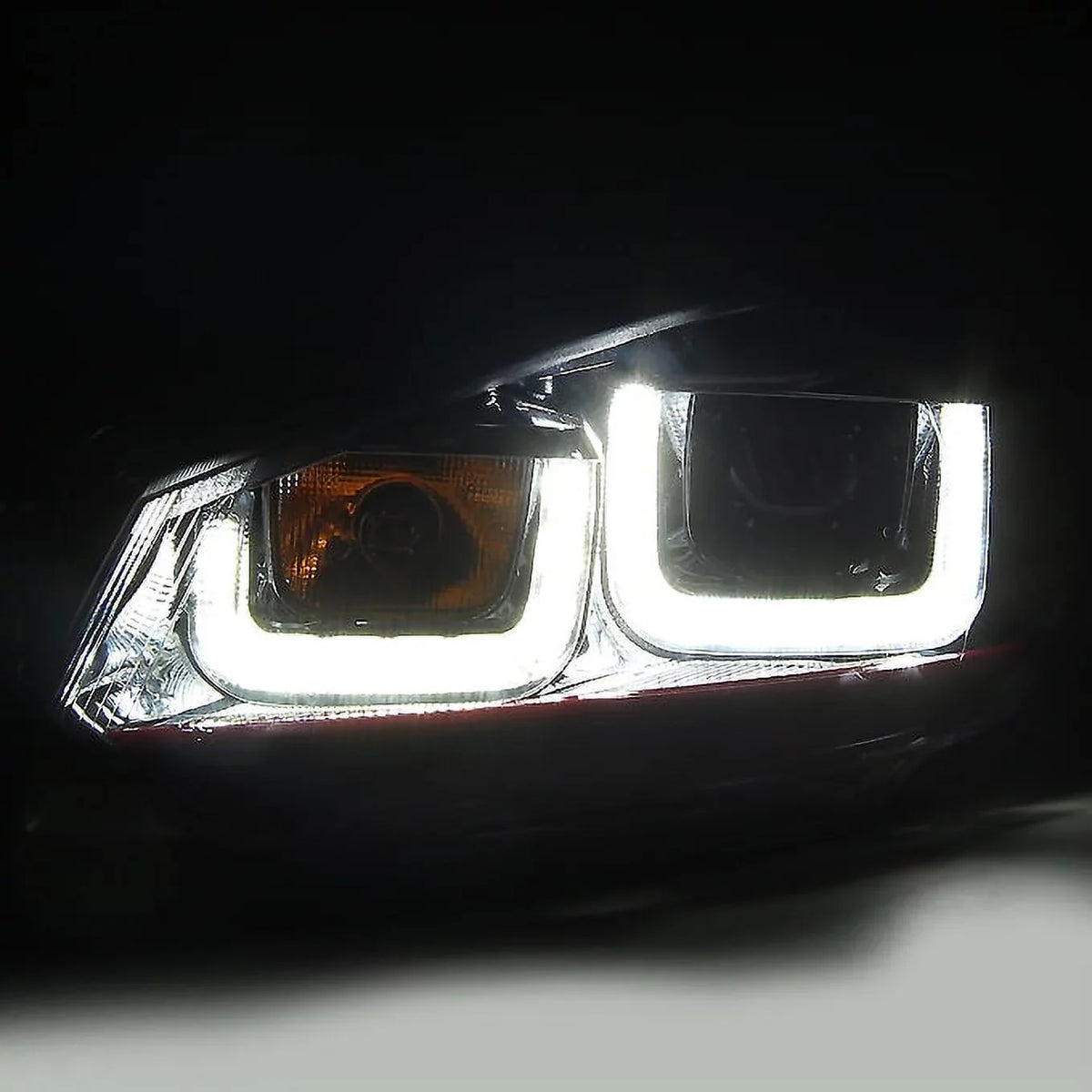 AKKON - For 10-14 VW GOLF GTI [Red Stripe Dual U-Halo] LED Tube Black Bazel Projector Headlight Pair