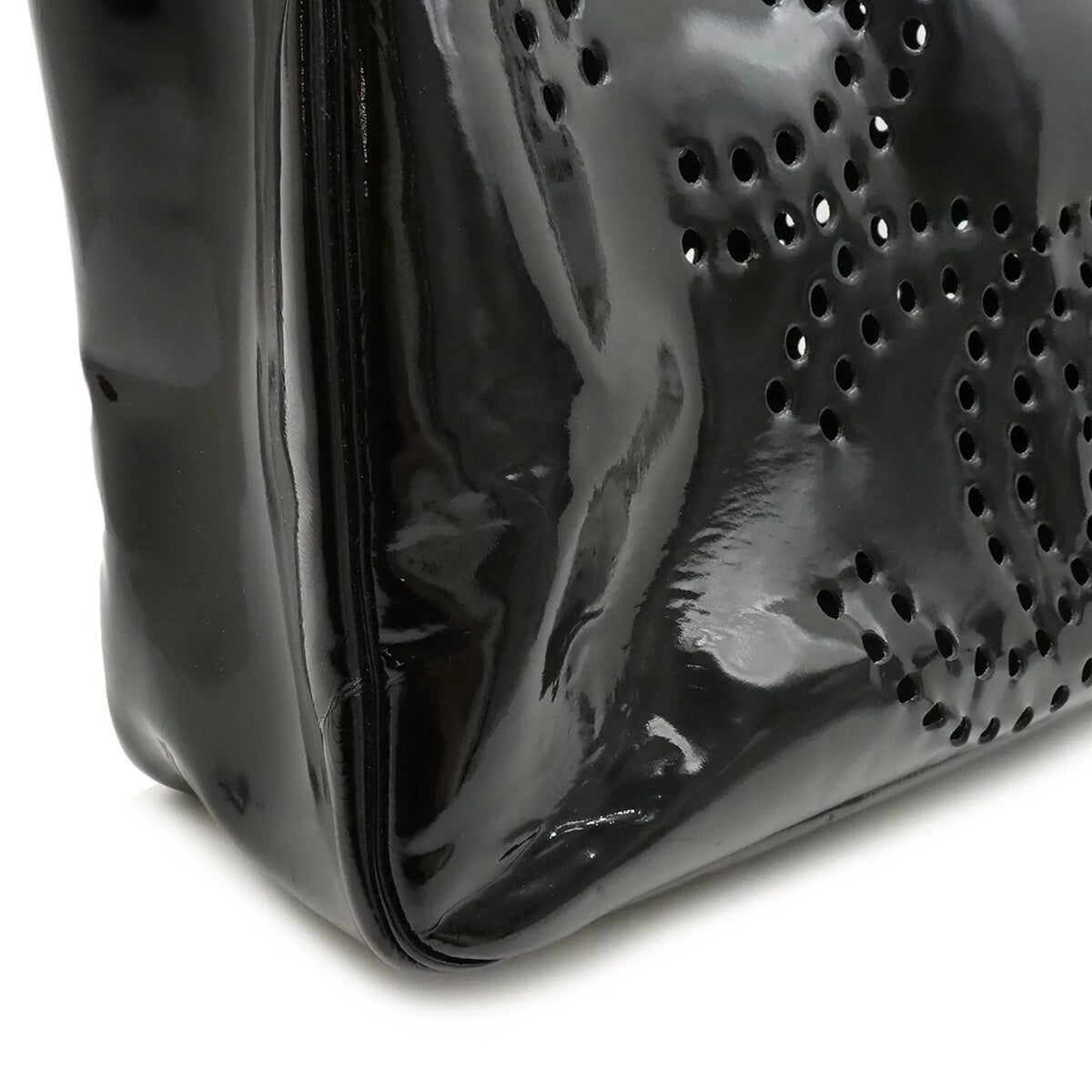 Pre-Owned CHANEL Chanel here mark triple coco punching handbag enamel black (Good)