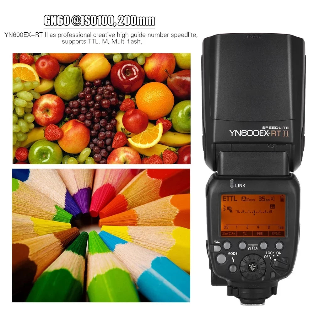 YN600EX-RT II Professional TTL Master Flash Speedlite with 2.4G Wireless, 1/8000s HSS, GN60, Auto/Manual Zooming, suitable with Camera as 600EX-RT YN6000 EX RT II