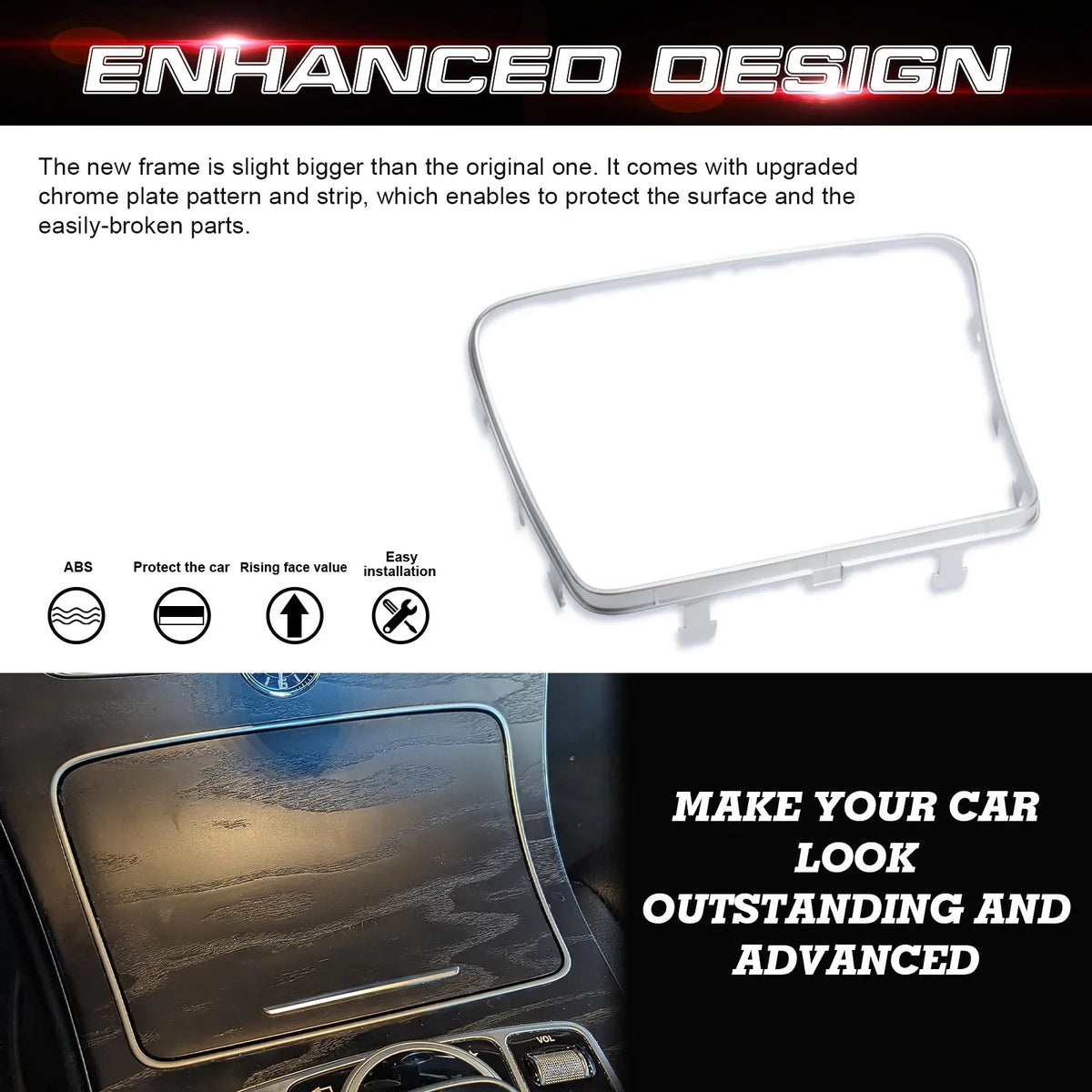 Xotic Tech Center Console Ashtray Frame Storage Box Trim, Chrome, appropriate with Mercedes Benz C Class GLC Class W205 C300 C400 C63 2015-2021 W253 GLC 300 2016-2023