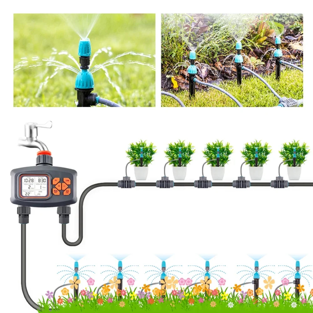 moisture Timer for Garden Hose Smart Sprinkler Timer 2 Outlets Large LCD Screen Programmable Irrigation Timer for Yard Lawn Automatic/Manual Watering Timer