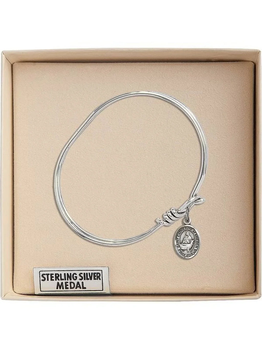 Catherine of Sweden in Sterling Silver. 5 3/4 inch Oval Eye Hook Bangle Bracelet w/ St