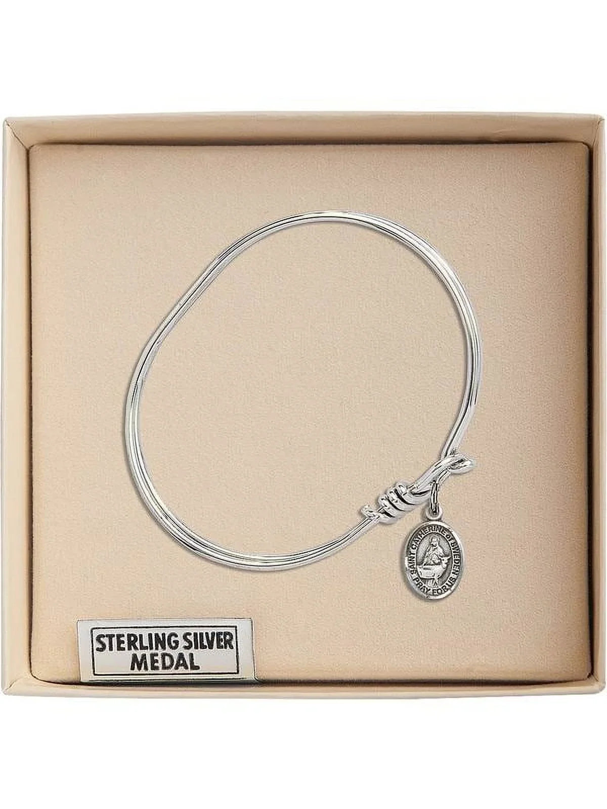 Catherine of Sweden in Sterling Silver. 5 3/4 inch Oval Eye Hook Bangle Bracelet w/ St