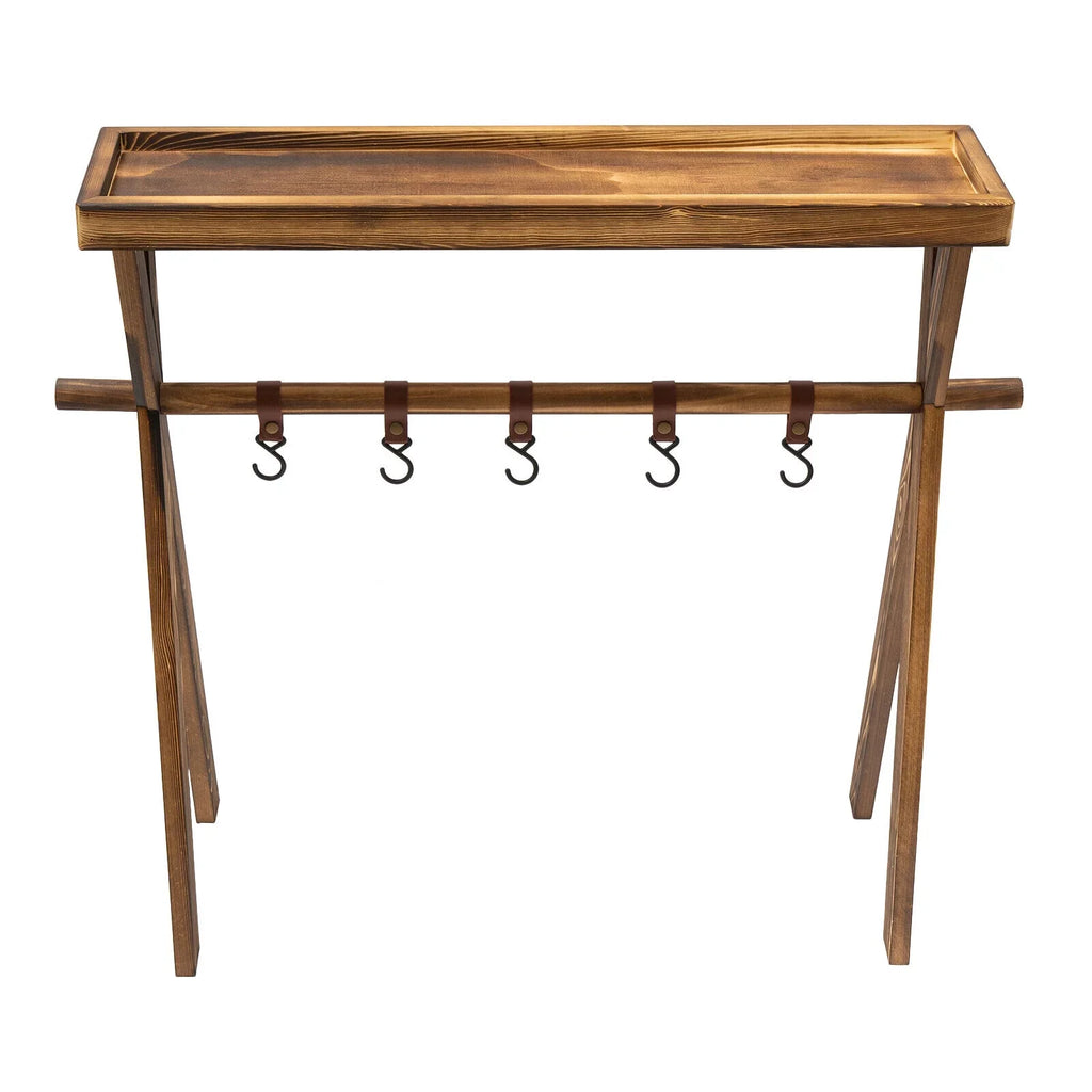 Miumaeov Wooden Portable Picnic Rack Outdoor Grill Rack Storage Table Shelf for Picnic, Camping, BBQ