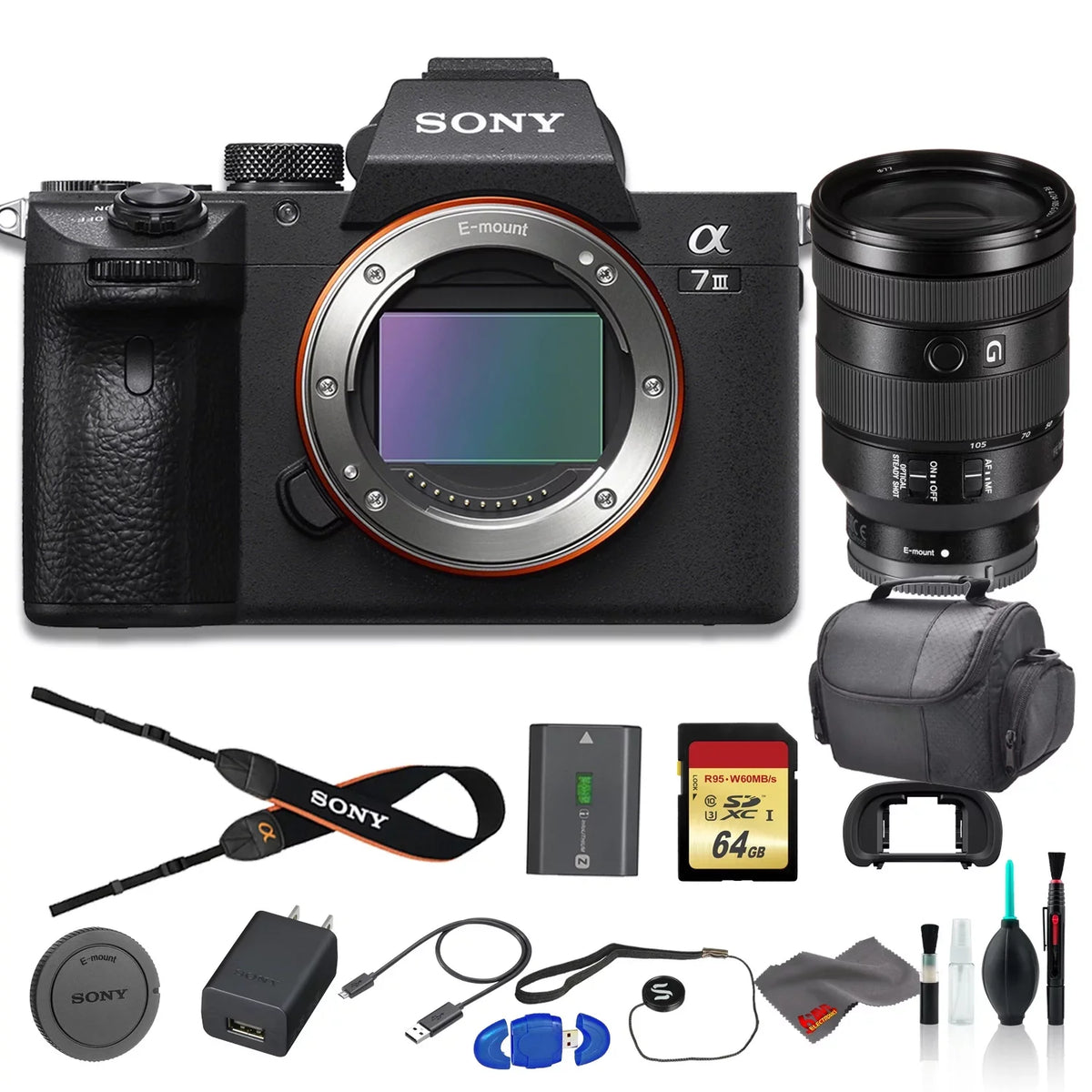 Alpha a7 III Mirrorless Digital Camera Bundle - With  FE 24-105mm f/4 Lens, Bag, 64GB Memory Card, Memory Card Reader and More