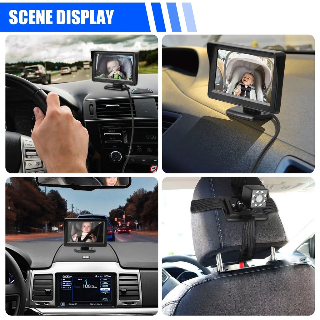 Car Back Seat Camera, EEEkit 12V Baby Car Mirror with 4.3-inch HD Screen, Night Vision, 120° Wide Crystal Clear View, Rear Facing Safety Car Seat Mirror Camera Observe the Baby's Every Move, Black