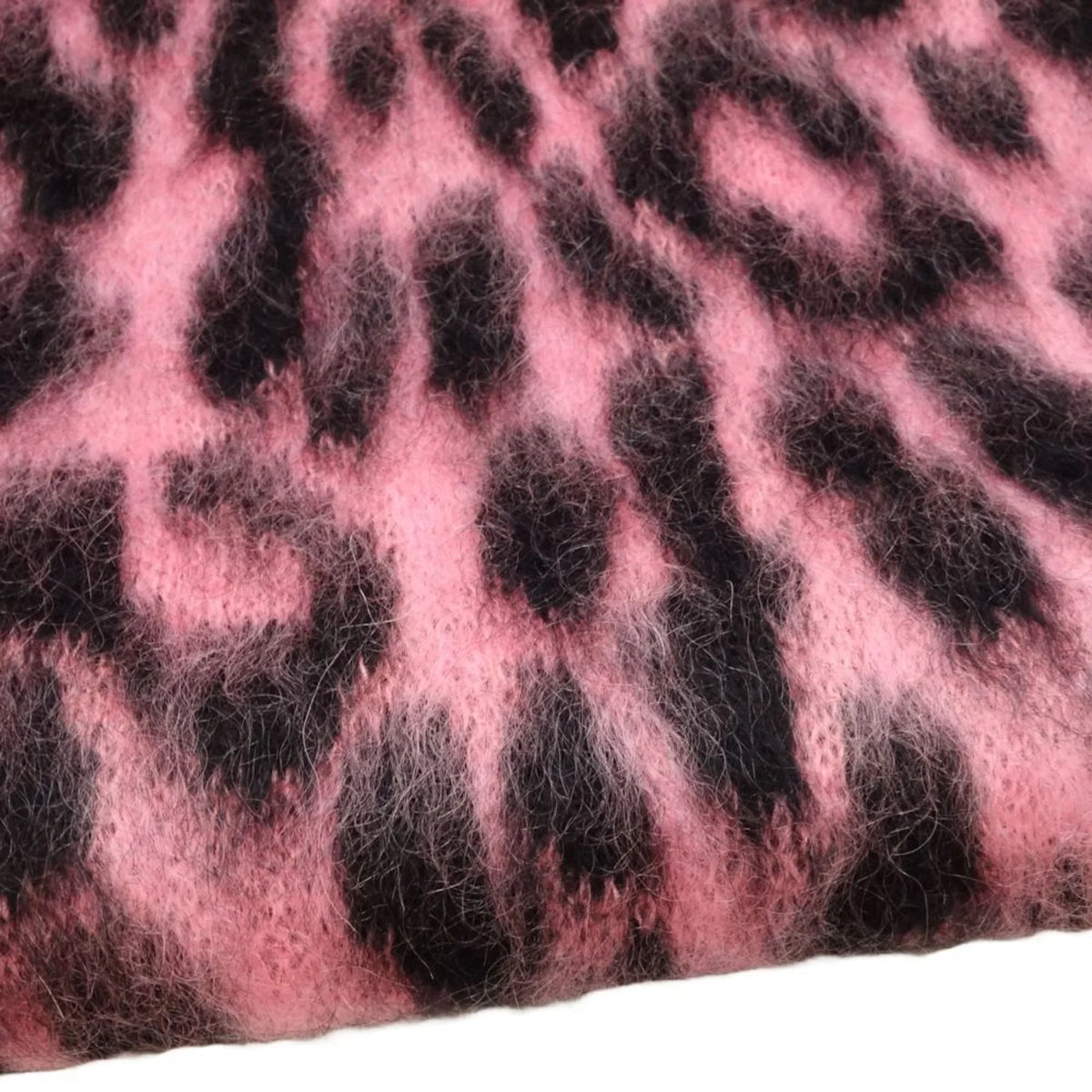 Pre-Owned CELINE Shawl Scarf Leopard Print Mohair x Nylon Pink Black 180357 (Good)