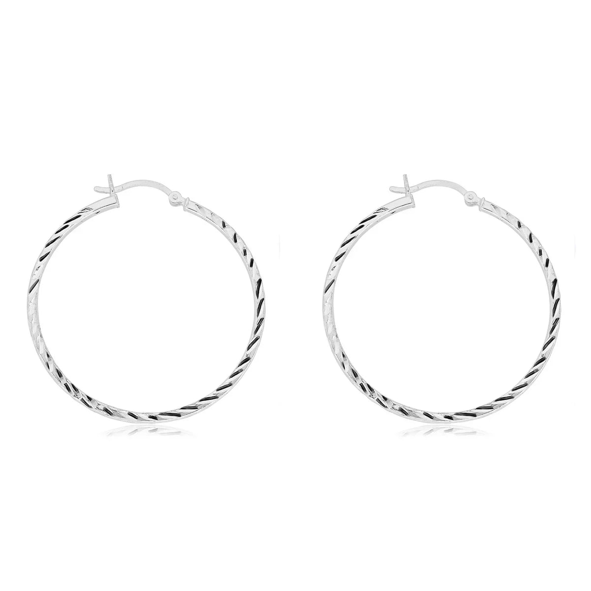 AVORA 925 Sterling Silver 40mm Diamond-Cut Hoop Earrings