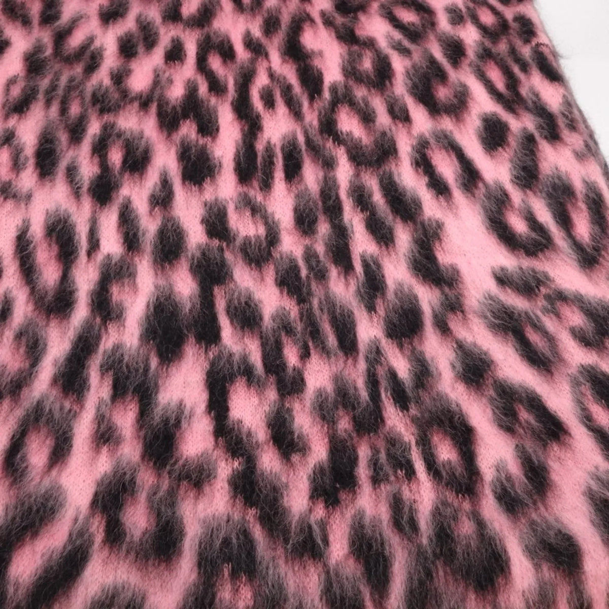 Pre-Owned CELINE Shawl Scarf Leopard Print Mohair x Nylon Pink Black 180357 (Good)