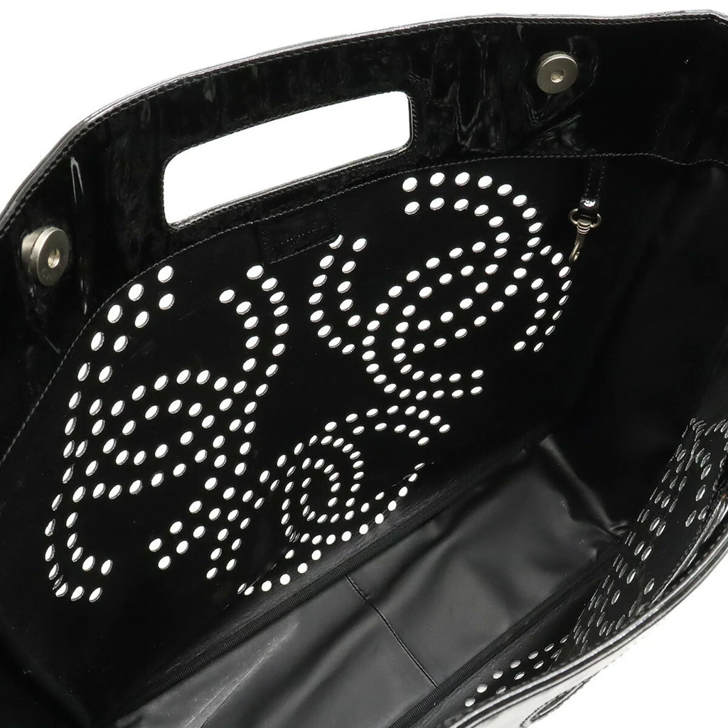 Pre-Owned CHANEL Chanel here mark triple coco punching handbag enamel black (Good)