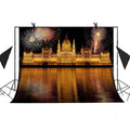 MOHome 7x5ft The View of The City Backdrop Night Lights Illuminate Castle River aqua Fireworks Bloom Background Photo Booth Studio Props Party Background