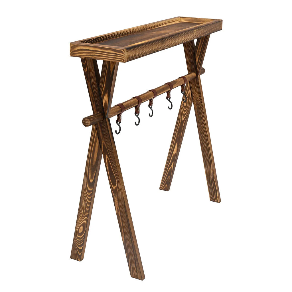 Miumaeov Wooden Portable Picnic Rack Outdoor Grill Rack Storage Table Shelf for Picnic, Camping, BBQ