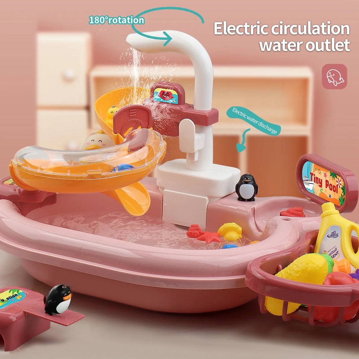 Nebublu Furnishing articles,Kitchen aqua A aqua Kitchen Dishwasher Pretend Role Play Slide 22pcs Kitchen 180rotatable With A 2-in-1 Kitchen aqua Slide Toddler Toy Sink With aqua Pretend Owsoo