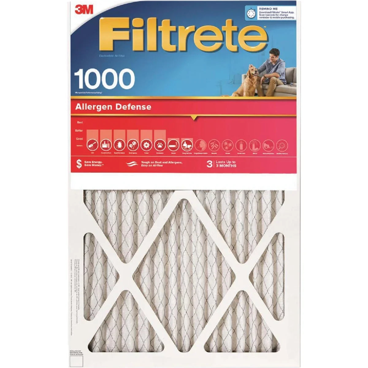 Allergen Defense 1000/1085 MPR Furnace Filter. x 1 In. x 30 In. 1 PK, Filtrete 14 In
