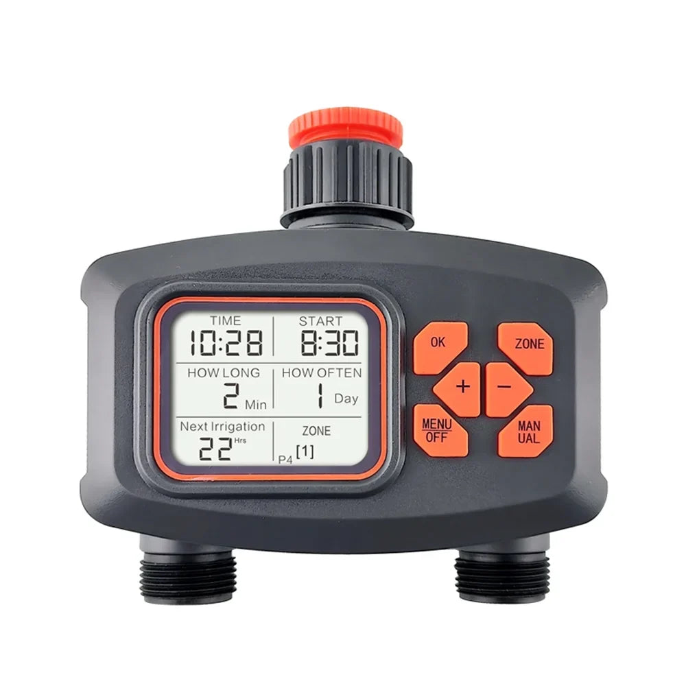 moisture Timer for Garden Hose Smart Sprinkler Timer 2 Outlets Large LCD Screen Programmable Irrigation Timer for Yard Lawn Automatic/Manual Watering Timer