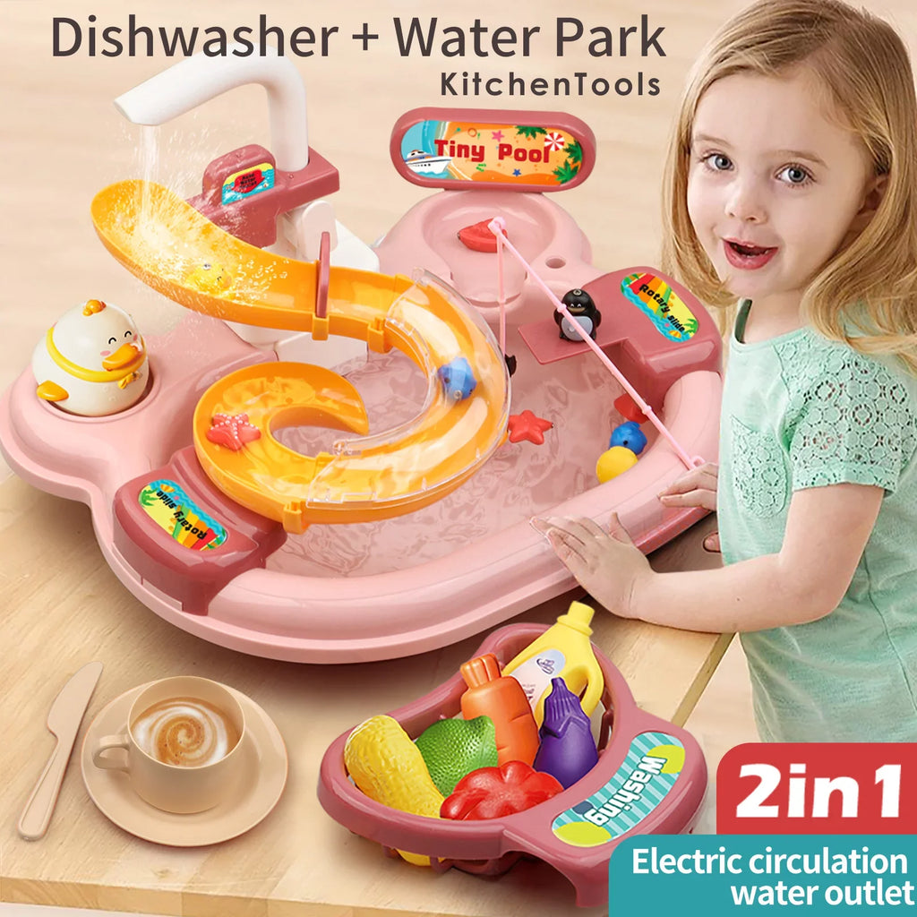 Nebublu Furnishing articles,Kitchen aqua A aqua Kitchen Dishwasher Pretend Role Play Slide 22pcs Kitchen 180rotatable With A 2-in-1 Kitchen aqua Slide Toddler Toy Sink With aqua Pretend Owsoo