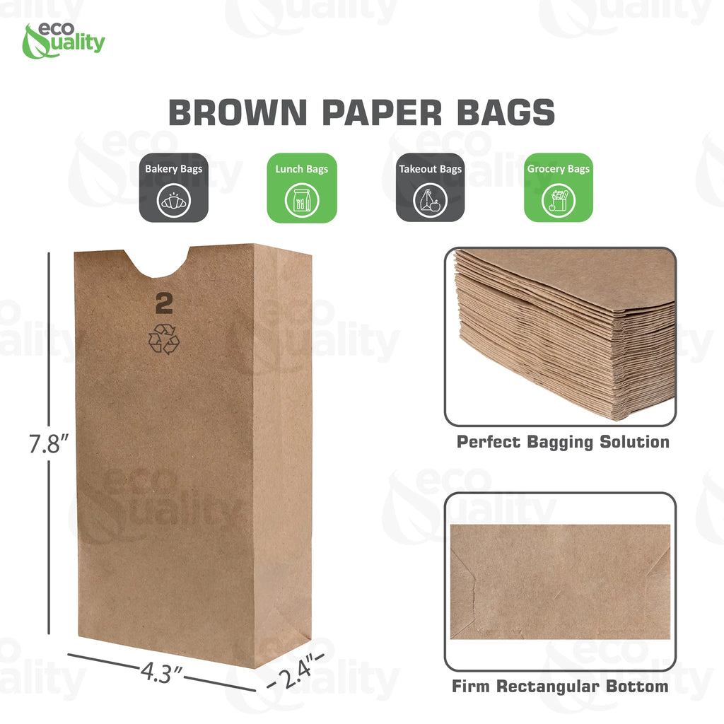 [1500 Count] Mini Brown Kraft Paper Bag (2 lb) Small - Paper Lunch Bags, Small Snacks, Gift Bags, Grocery, Merchandise, Party Bags (4 5/16" x 2 7/16" x 7 7/8") (2 Pound Capacity) by EcoQuality