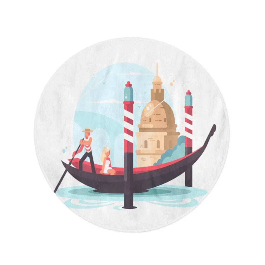 KDAGR 60 inch Round Beach Towel Blanket Venice Gondolier Transports Woman in Gondola Flat Italy vessel Travel Circle Circular Towels Mat Tapestry Beach Throw