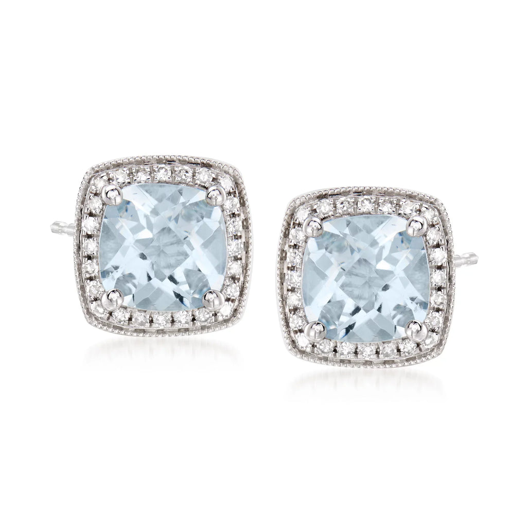 Diamond Earrings in 14kt White Gold, Women's, Adult. t.w. Aquamarine and .20 ct. t.w. Ross-Simons 2.60 ct
