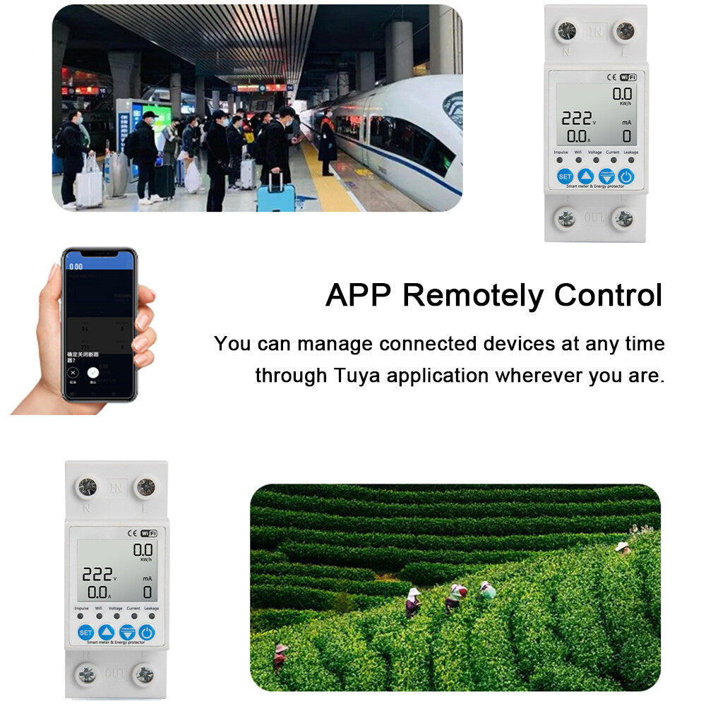 Tuya WiFi Intelligent Leakage Protecting Switch Current Voltage Monitoring Circuit Breaker Timer Function Power Meter suitable with Amazon Alexa and Google home for Voice Control