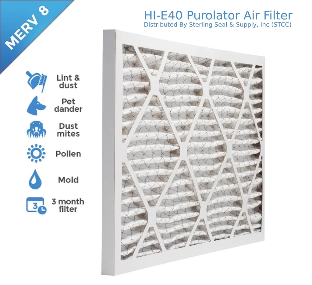 16x24x1, Purolator / Air Guard  Hi-E 40 Extended Surface Pleated Air Filter, Mechanical MERV 8, (6 Pack)