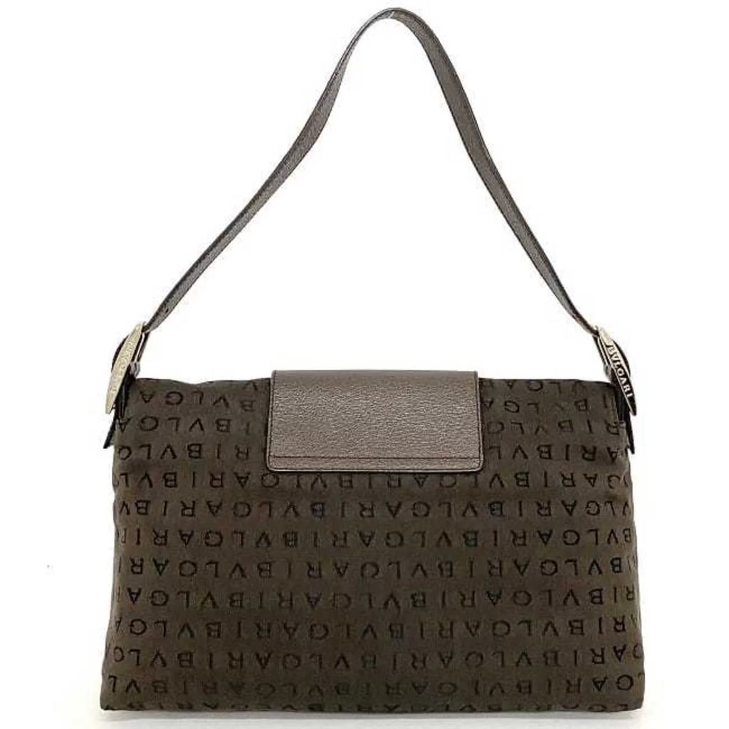 Pre-Owned Bvlgari Bag Brown Mania Canvas Leather BVLGARI One Shoulder Handbag Flap Plate (Good)