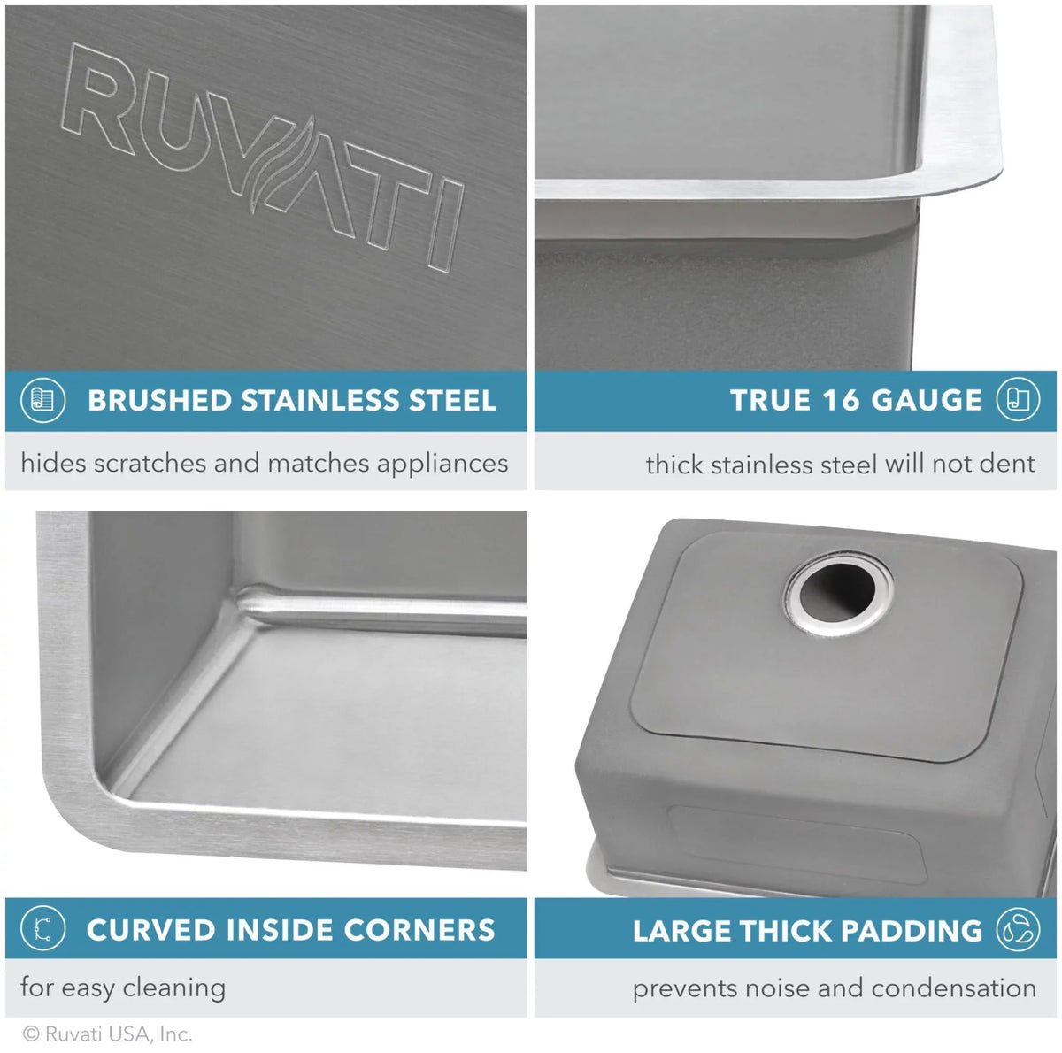 Undermount 50-50 Double Bowl 16 Gauge Stainless Steel Kitchen Sink. Ruvati USA RVM5099 31 in