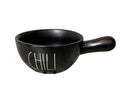 Rae Dunn CHILI Handled Bowl Black Ceramic with White LL Letters